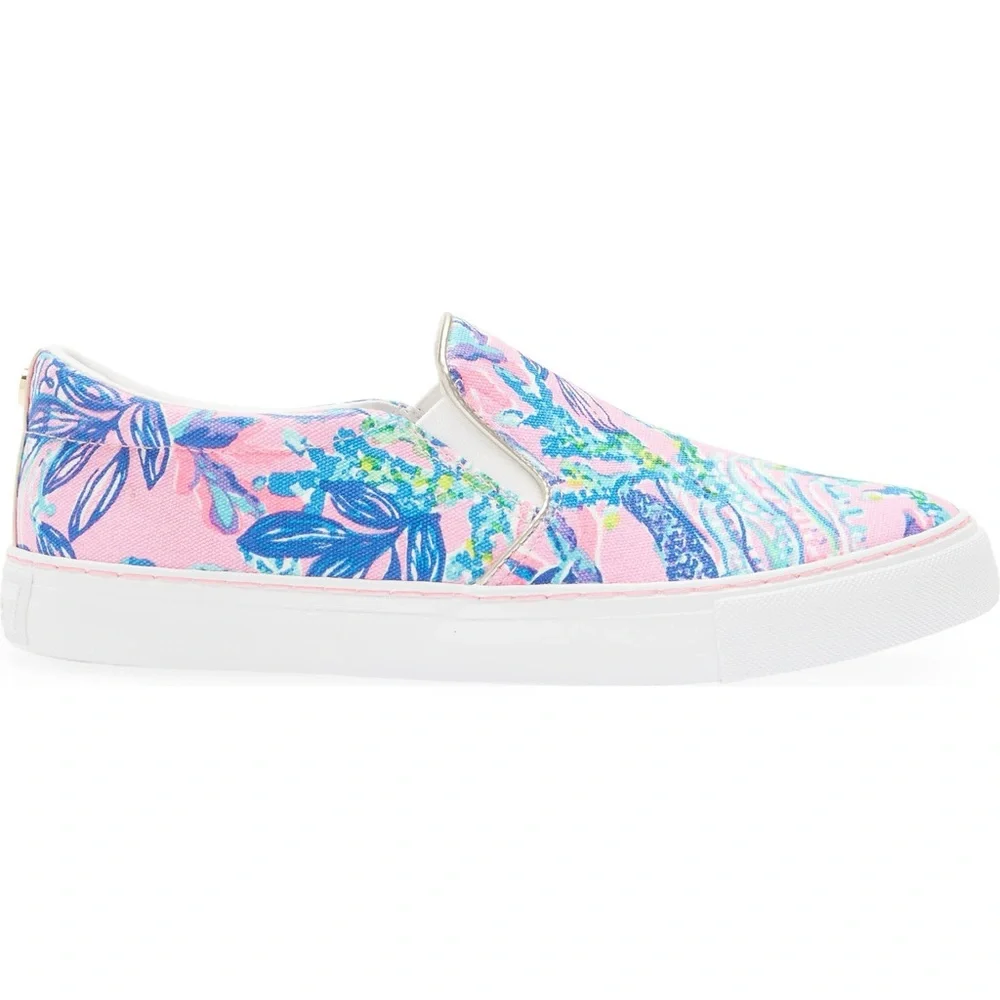 Lilly Pulitzer Julie Slip On Canvas tropical Skater Sneakers Size 6
